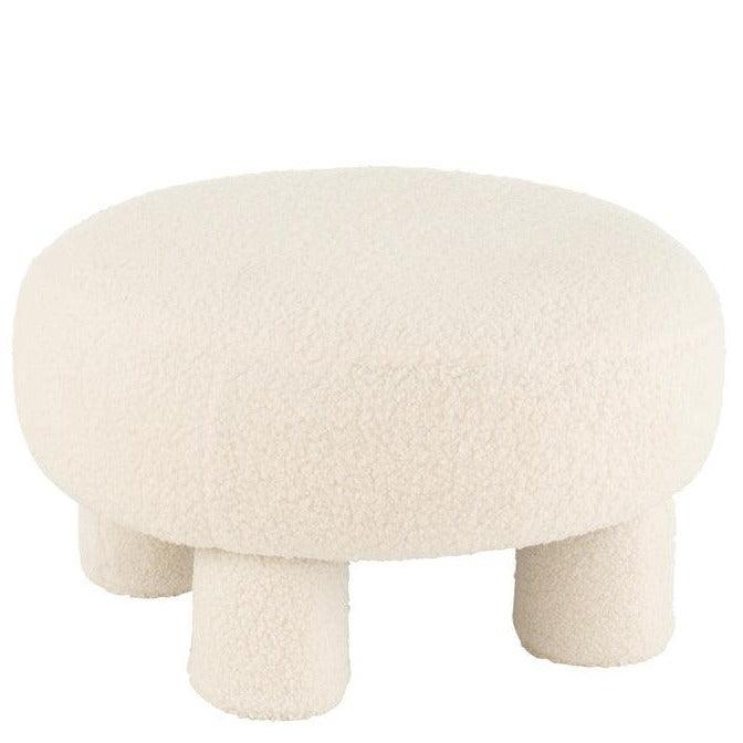 livinglovely.nl - Kruk Rond Teddy Voeten Bouclé Wit - Kruk - J-Line - livinglovely.nl