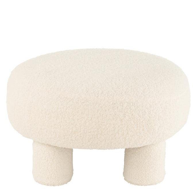 livinglovely.nl - Kruk Rond Teddy Voeten Bouclé Wit - Kruk - J-Line - livinglovely.nl