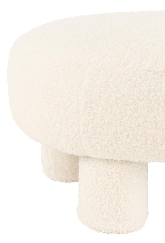 livinglovely.nl - Kruk Rond Teddy Voeten Bouclé Wit - Kruk - J-Line - livinglovely.nl