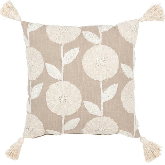 livinglovely.nl - Kussen Bloemen/Bladeren Katoen Taupe/Beige - Kussen - J-Line - livinglovely.nl