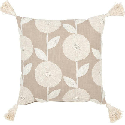 livinglovely.nl - Kussen Bloemen/Bladeren Katoen Taupe/Beige - Kussen - J-Line - livinglovely.nl