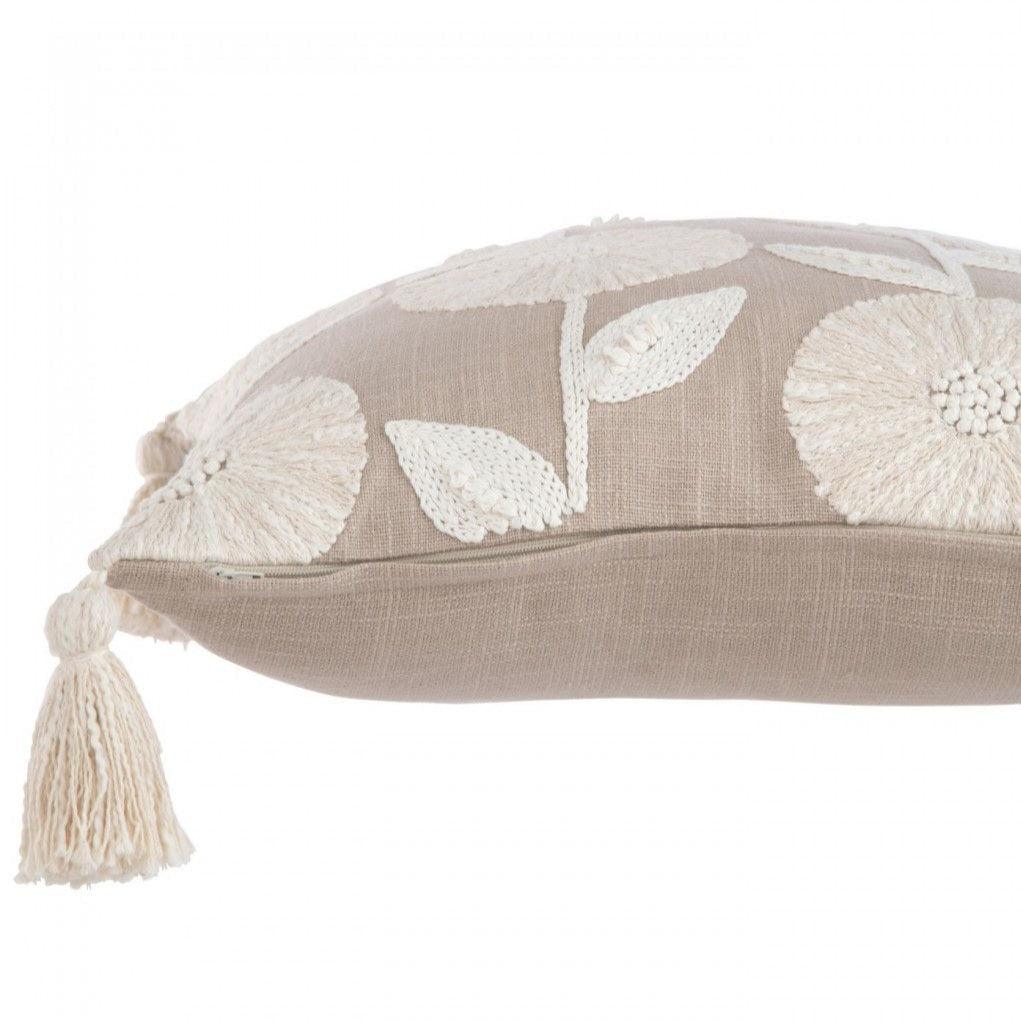 livinglovely.nl - Kussen Bloemen/Bladeren Katoen Taupe/Beige - Kussen - J-Line - livinglovely.nl