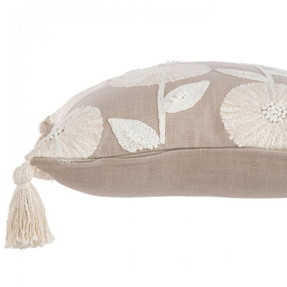 livinglovely.nl - Kussen Bloemen/Bladeren Katoen Taupe/Beige - Kussen - J-Line - livinglovely.nl