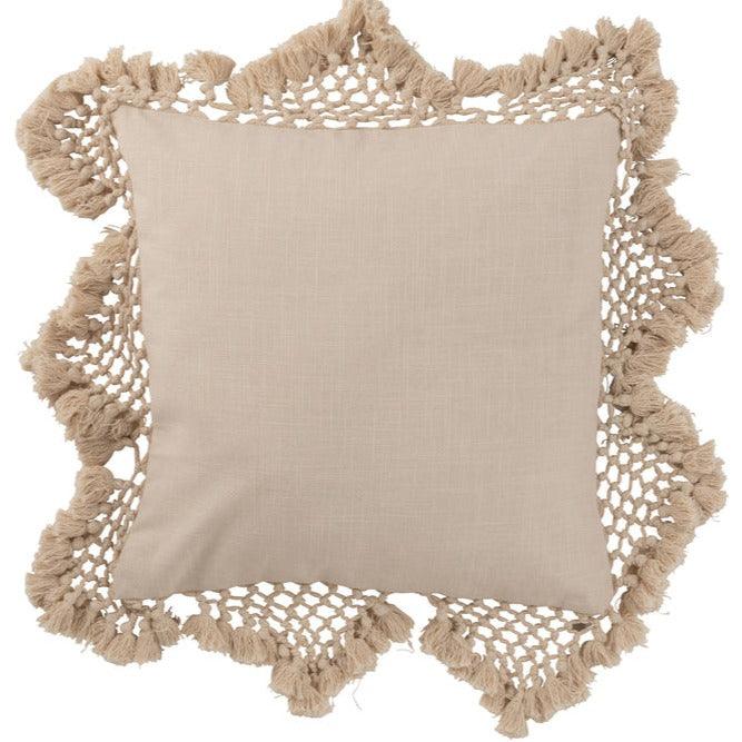 livinglovely.nl - Kussen Franjes Katoen Beige - Kussen - J-Line - livinglovely.nl