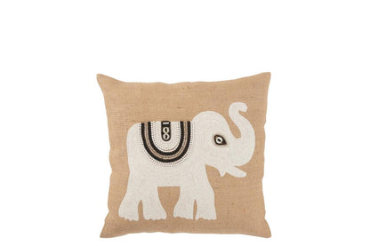 livinglovely.nl - Kussen Olifant Textiel Naturel/Wit Small - Kussen - J-Line - livinglovely.nl