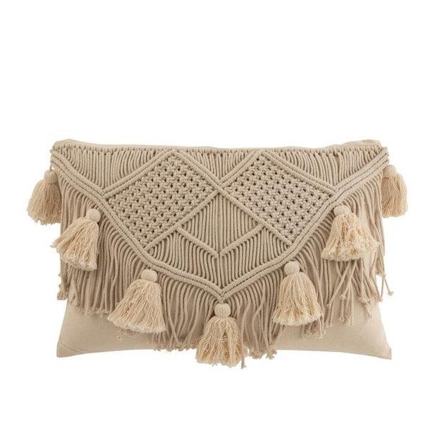 livinglovely.nl - Kussen Pompom Macrame Rechthoek Katoen Beige - Kussen - J-Line - livinglovely.nl