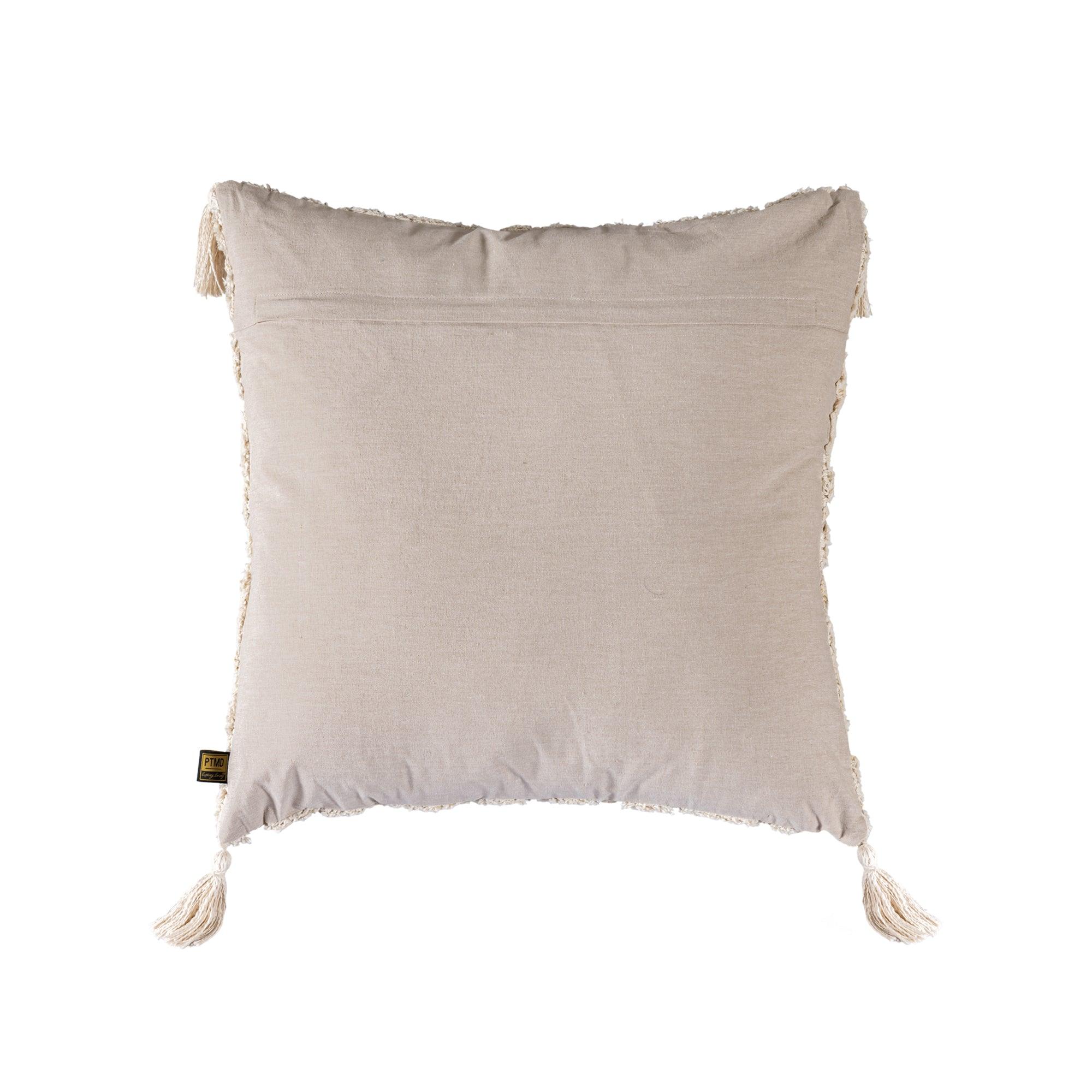 livinglovely.nl - Kussen Zalie Naturel Cotton Zebra Corner Fringes PTMD - Kussen - PTMD - livinglovely.nl