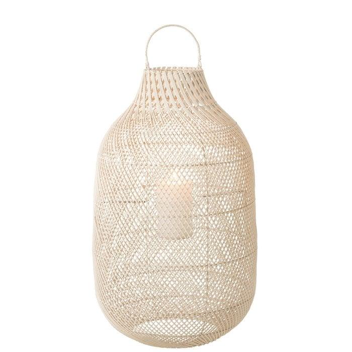 livinglovely.nl - Lantaarn Cylinder XL Rotan Wit - Lantaarn - J-Line - livinglovely.nl