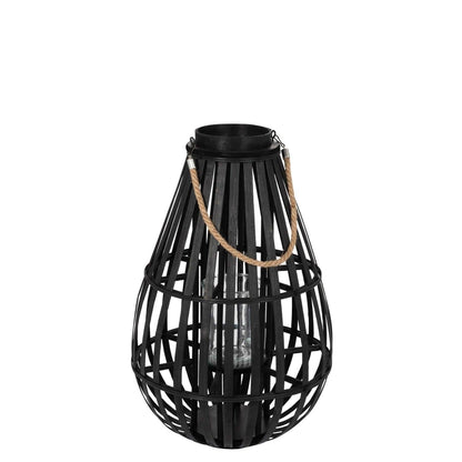 livinglovely.nl - Lantaarn Druppelvorm Bamboo Zwart Medium - Lantaarn - J-Line - livinglovely.nl