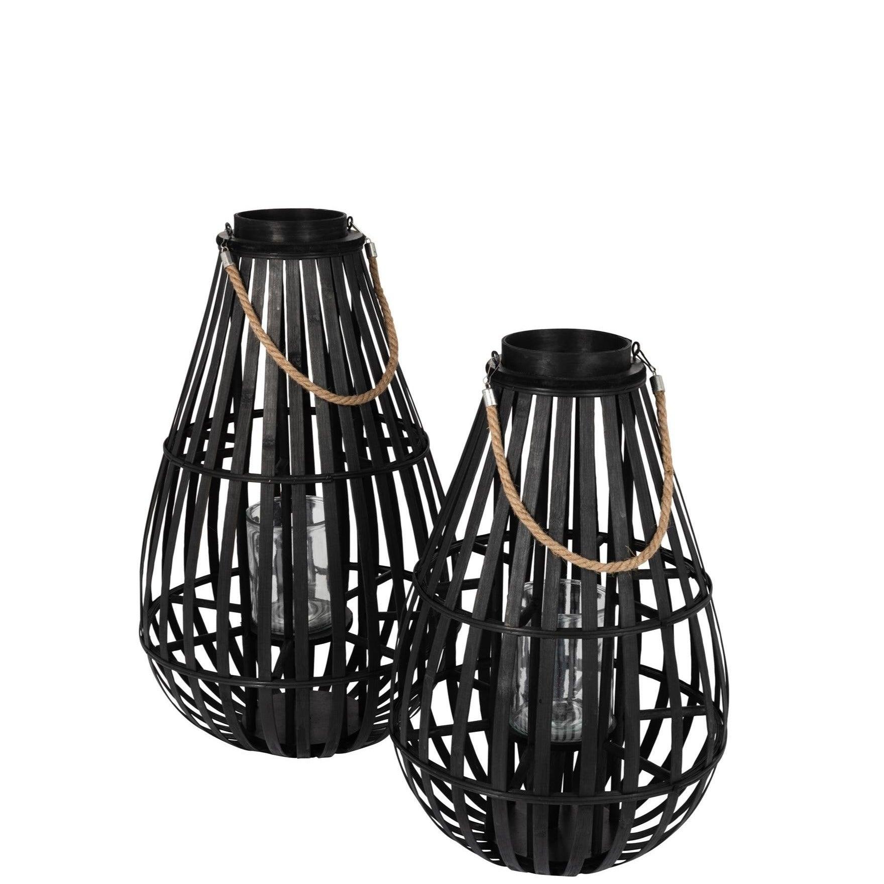 livinglovely.nl - Lantaarn Druppelvorm Bamboo Zwart Medium - Lantaarn - J-Line - livinglovely.nl