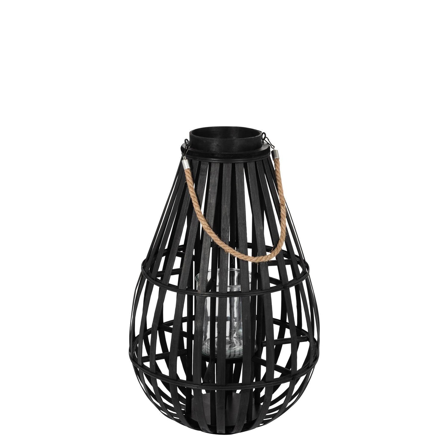 livinglovely.nl - Lantaarn Druppelvorm Bamboo Zwart Small - Lantaarn - J-Line - livinglovely.nl