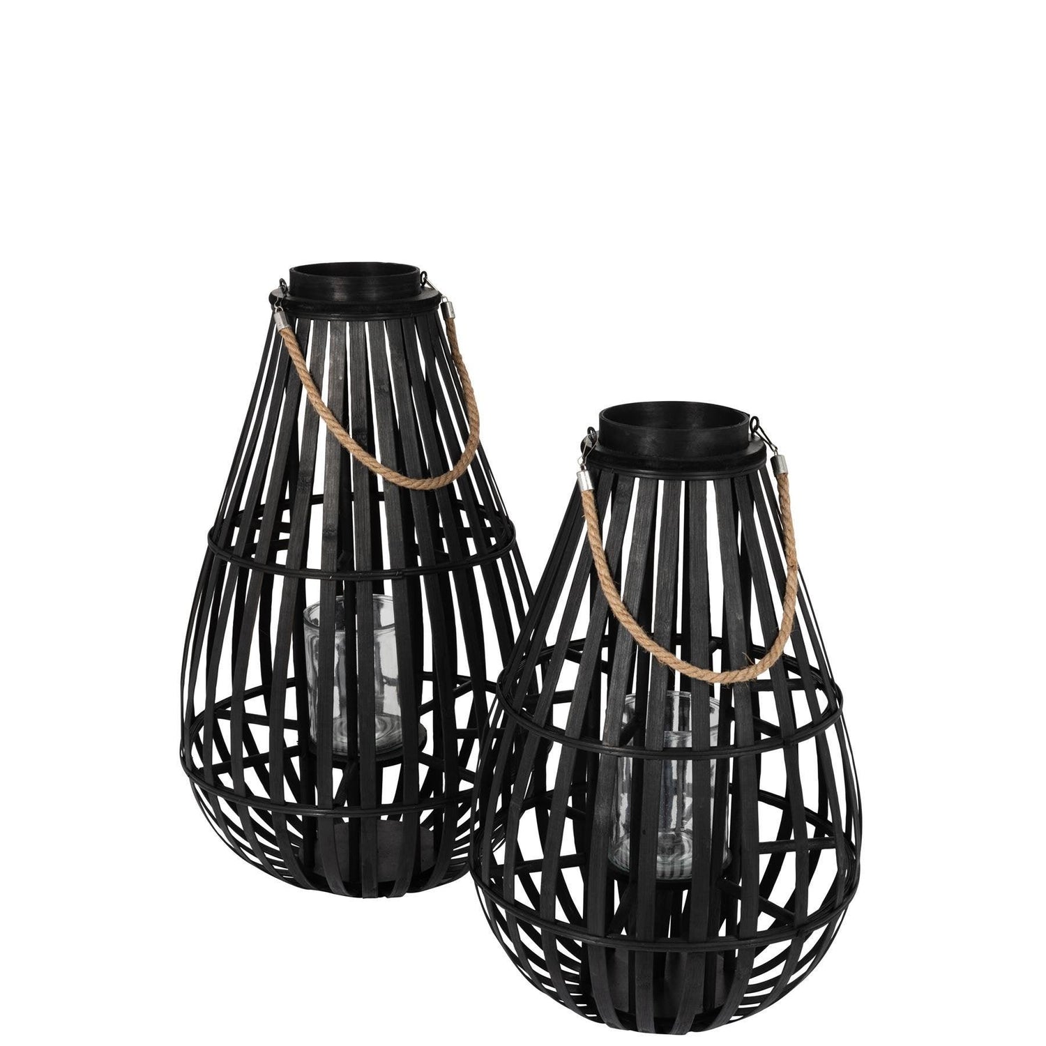 livinglovely.nl - Lantaarn Druppelvorm Bamboo Zwart Small - Lantaarn - J-Line - livinglovely.nl