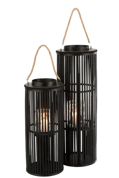 livinglovely.nl - Lantaarn Tube Bamboe Zwart Large - Lantaarn - J-Line - livinglovely.nl