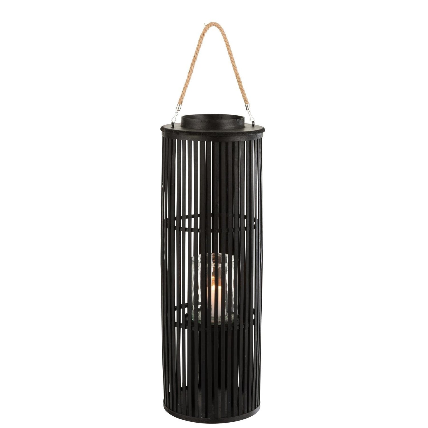 livinglovely.nl - Lantaarn Tube Bamboe Zwart Small - Lantaarn - J-Line - livinglovely.nl