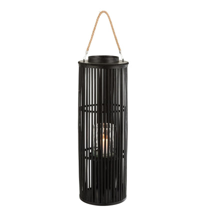 livinglovely.nl - Lantaarn Tube Bamboe Zwart Small - Lantaarn - J-Line - livinglovely.nl