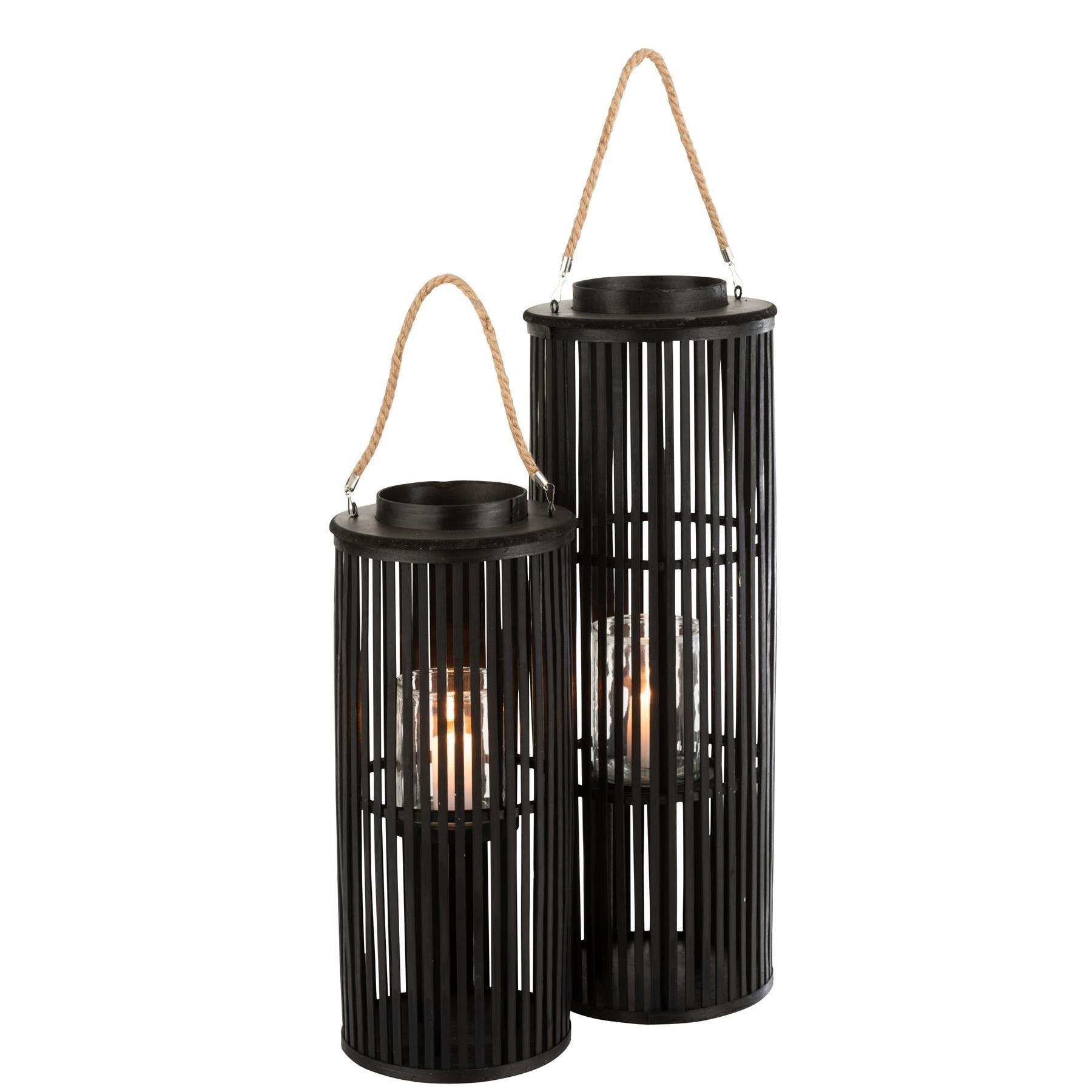 livinglovely.nl - Lantaarn Tube Bamboe Zwart Small - Lantaarn - J-Line - livinglovely.nl