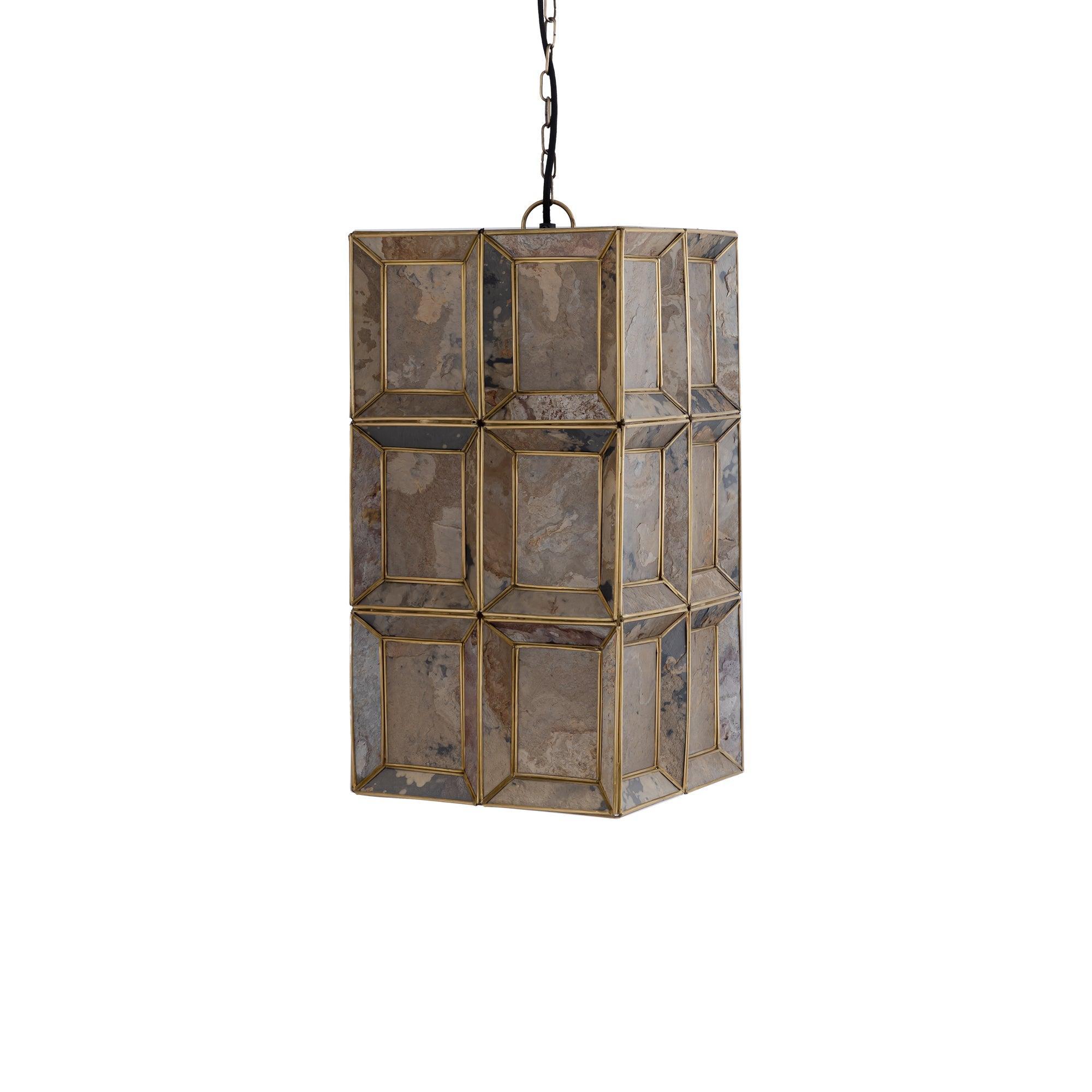 livinglovely.nl - Layra Brass Stone Veneer Hanging Lamp Antique PTMD - Hanglamp - PTMD - livinglovely.nl