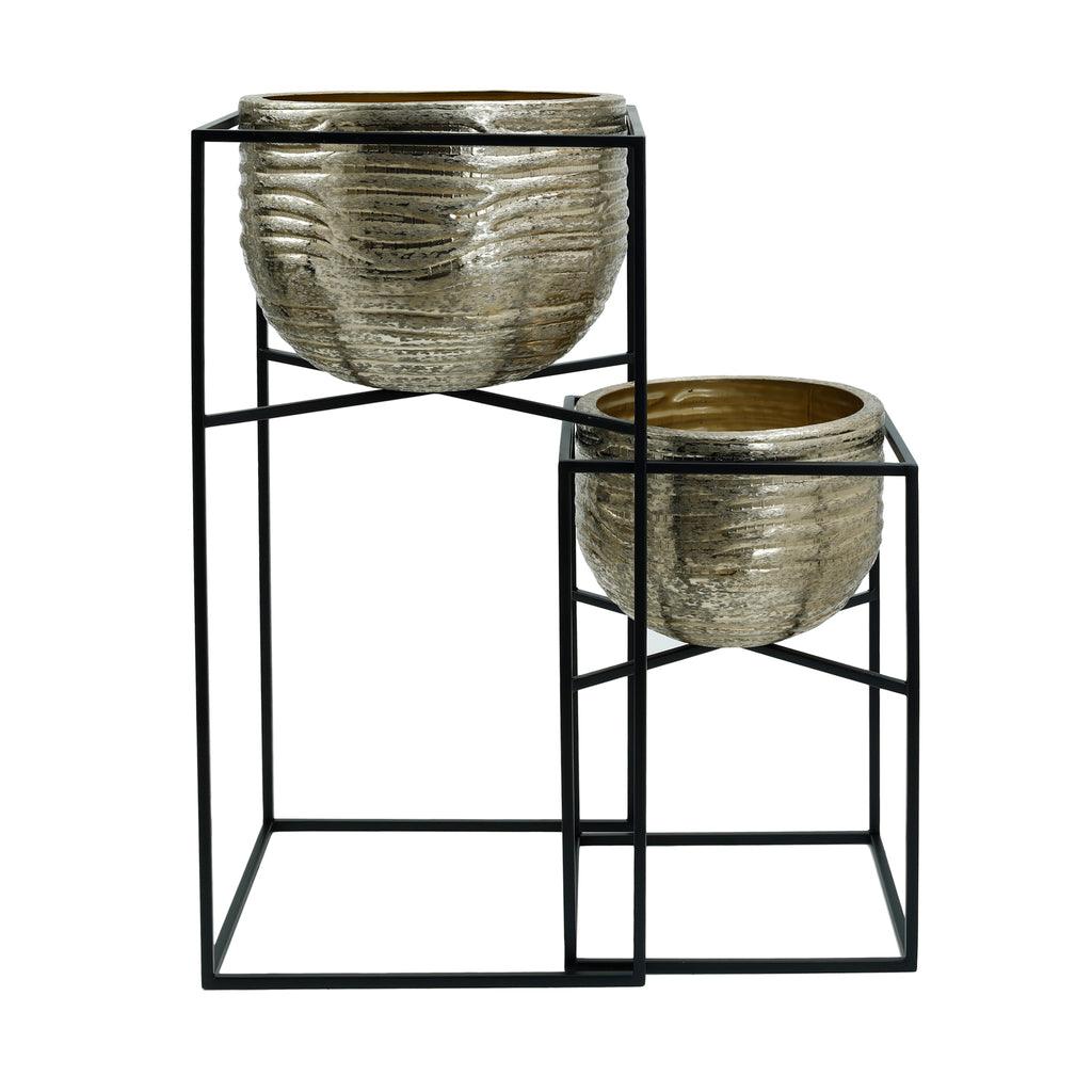 livinglovely.nl - Lesley Bloempot Op Standaard - Set van 2 - Goud PTMD - Pot - PTMD - livinglovely.nl