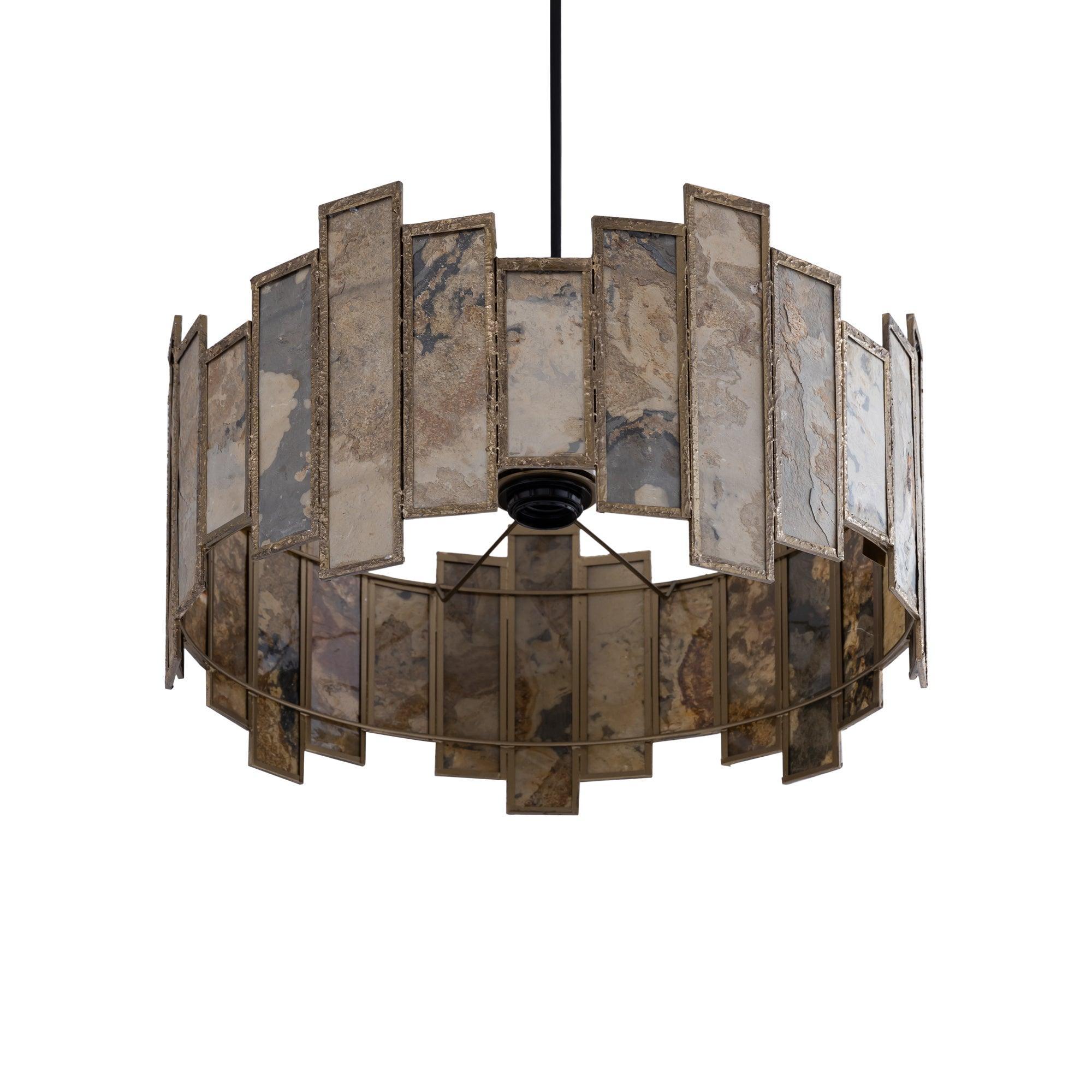 livinglovely.nl - Levan Brass Stone Veneer Hanging Lamp Round PTMD - Hanglamp - PTMD - livinglovely.nl