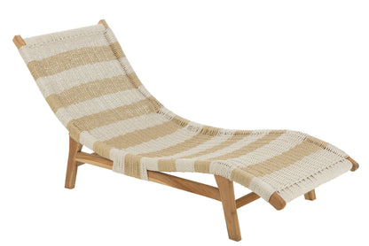 livinglovely.nl - Ligbed + Kussen Strepen Geweven Plastiek/Teak Wit/Naturel - Ligbed - J-Line - livinglovely.nl