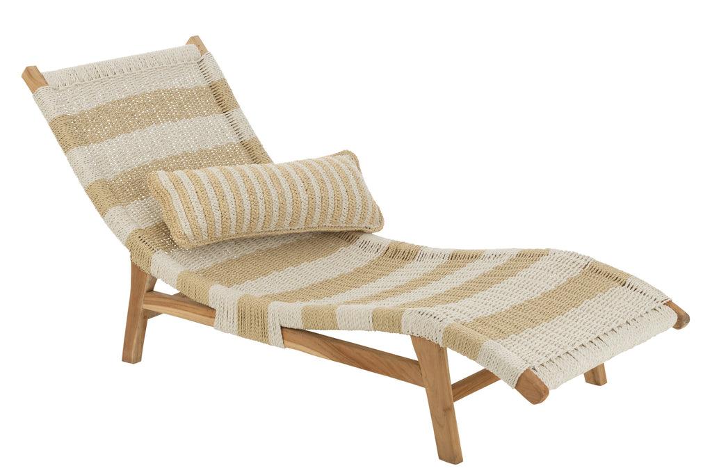 livinglovely.nl - Ligbed + Kussen Strepen Geweven Plastiek/Teak Wit/Naturel - Ligbed - J-Line - livinglovely.nl