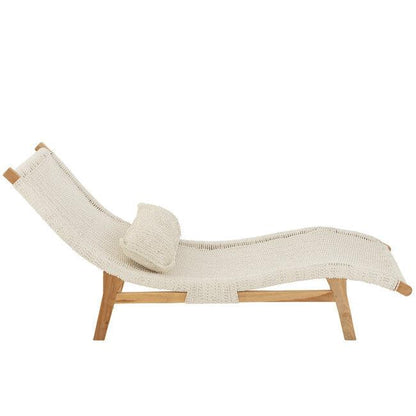 livinglovely.nl - Ligstoel + Kussen Geweven Plastiek/Teak Wit - Ligbed - J-Line - livinglovely.nl