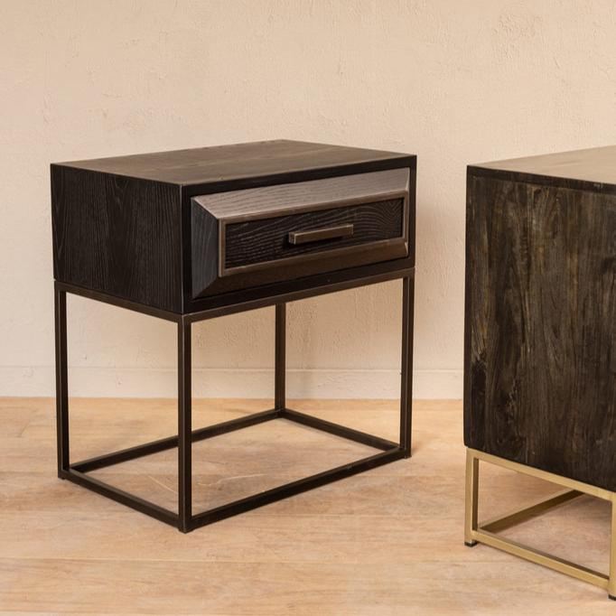 livinglovely.nl - Lixly Black wood iron frame bedside cabinet PTMD - Nachtkastje - PTMD - livinglovely.nl