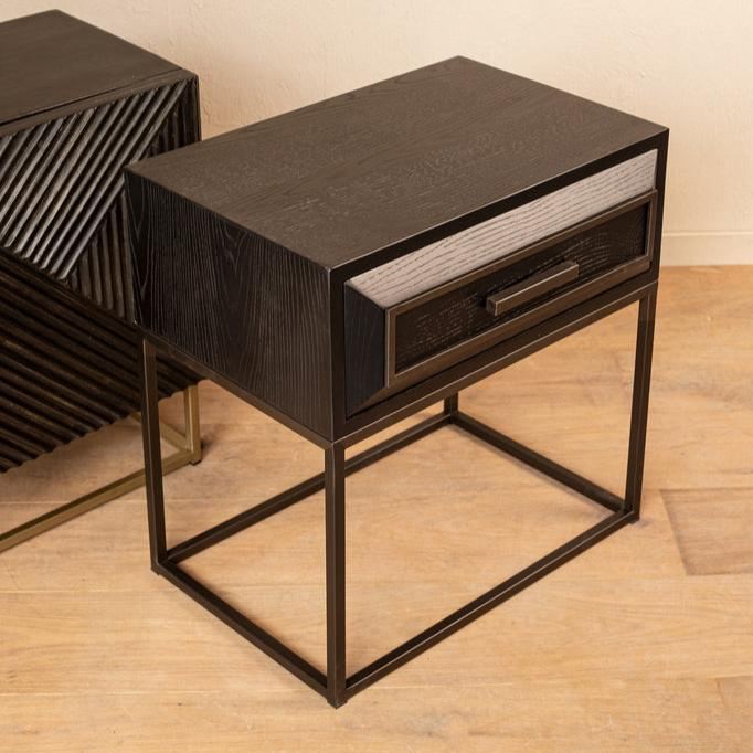 livinglovely.nl - Lixly Black wood iron frame bedside cabinet PTMD - Nachtkastje - PTMD - livinglovely.nl