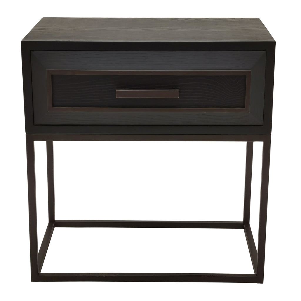 livinglovely.nl - Lixly Black wood iron frame bedside cabinet PTMD - Nachtkastje - PTMD - livinglovely.nl