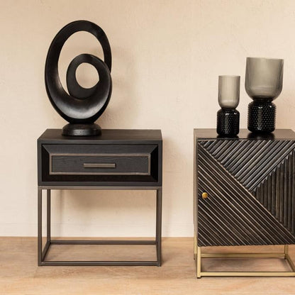 livinglovely.nl - Lixly Black wood iron frame bedside cabinet PTMD - Nachtkastje - PTMD - livinglovely.nl