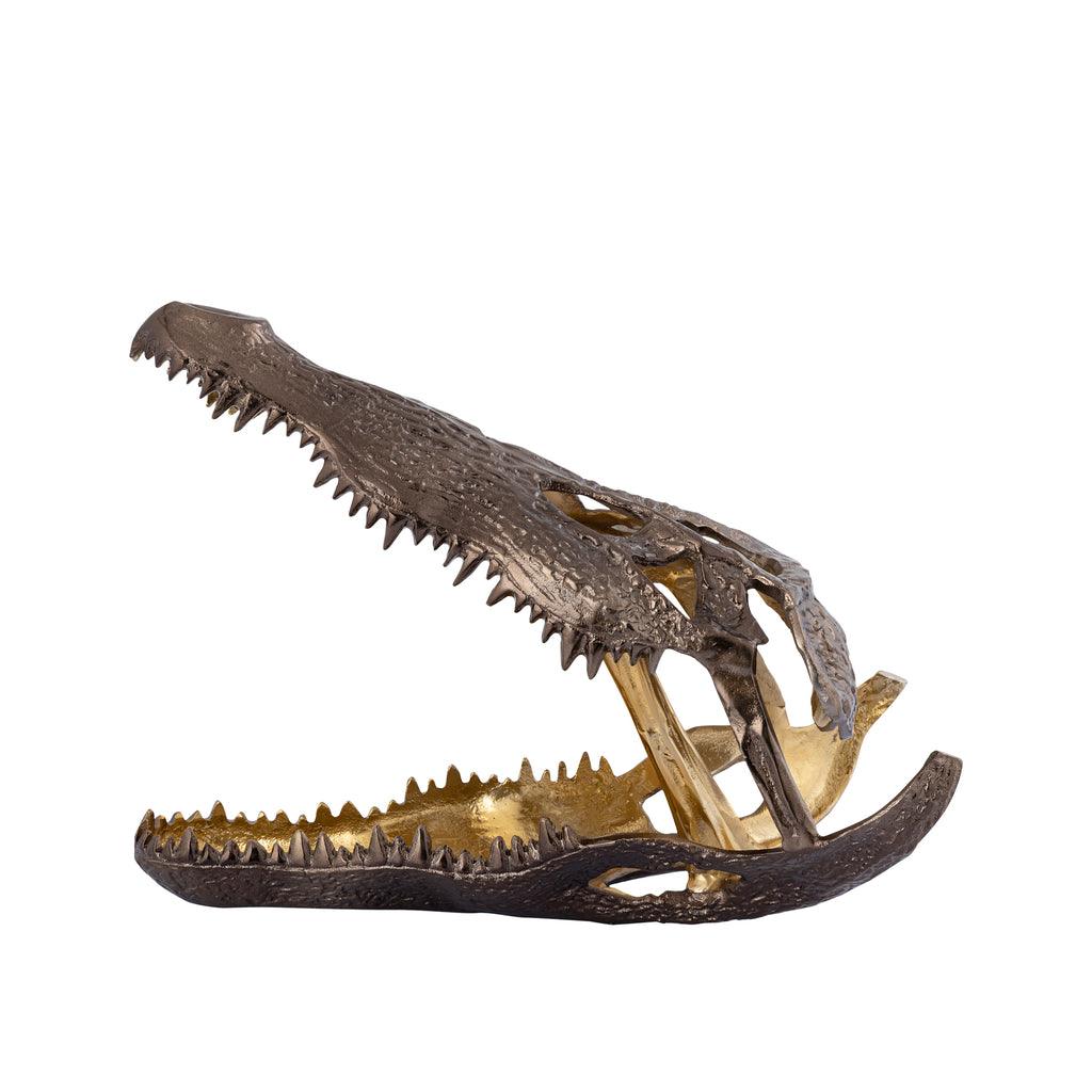 livinglovely.nl - Lizee Brass casted alu crocodile head statue L PTMD - Beeld - PTMD - livinglovely.nl