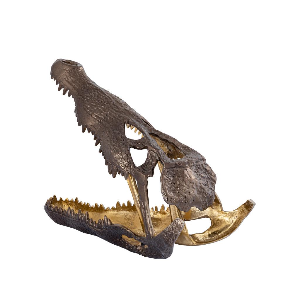 livinglovely.nl - Lizee Brass casted alu crocodile head statue L PTMD - Beeld - PTMD - livinglovely.nl