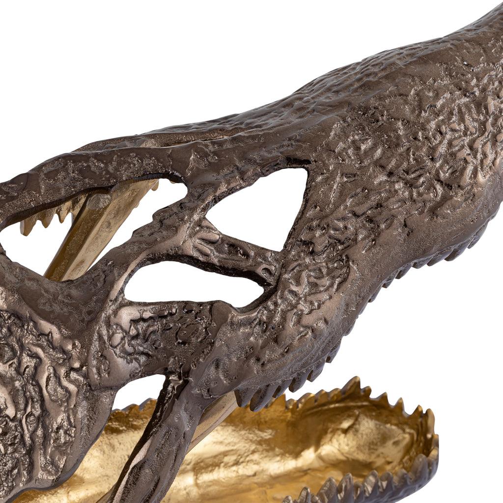 livinglovely.nl - Lizee Brass casted alu crocodile head statue L PTMD - Beeld - PTMD - livinglovely.nl