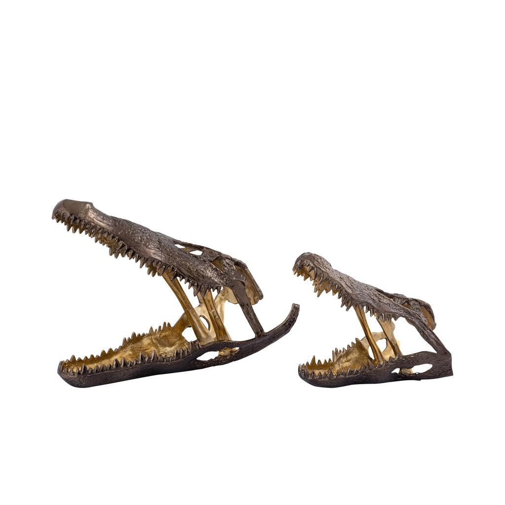 livinglovely.nl - Lizee Brass casted alu crocodile head statue L PTMD - Beeld - PTMD - livinglovely.nl