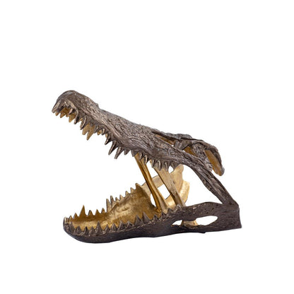 livinglovely.nl - Lizee Brass casted alu crocodile head statue S PTMD - Beeld - PTMD - livinglovely.nl