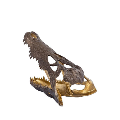 livinglovely.nl - Lizee Brass casted alu crocodile head statue S PTMD - Beeld - PTMD - livinglovely.nl