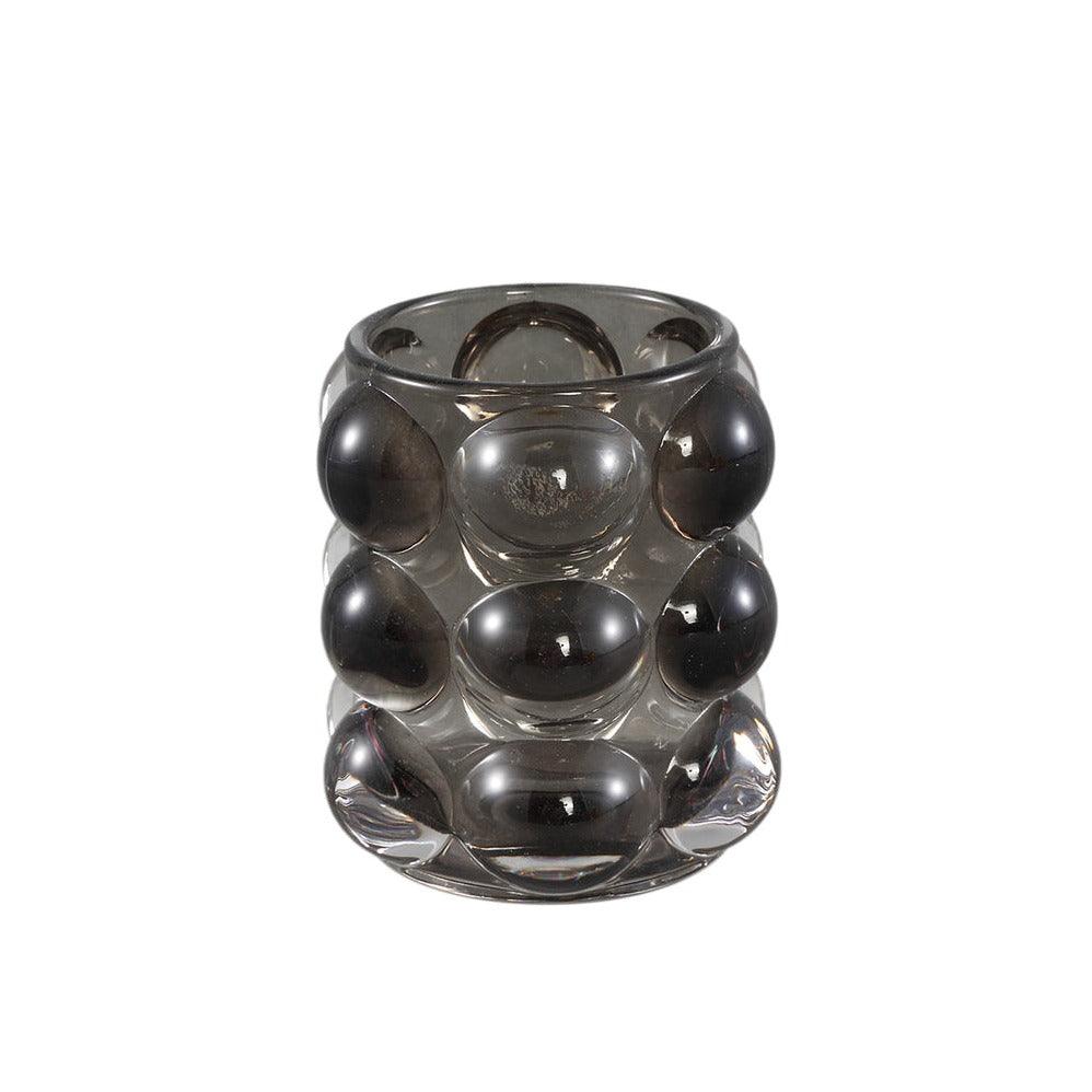 livinglovely.nl - Lonnie Black glass tealight round with circles PTMD - Kaarshouder - PTMD - livinglovely.nl