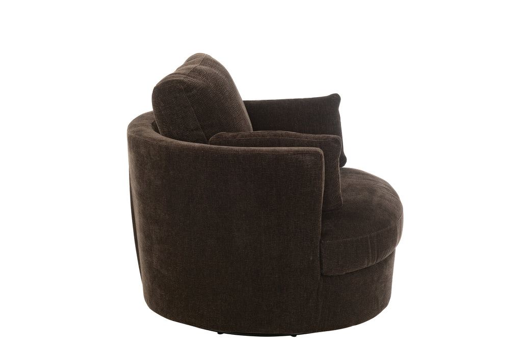 livinglovely.nl - Loungestoel Swivel Populierenhout / Schuim Donker Bruin - J-Line - Fauteuil - J-Line - livinglovely.nl