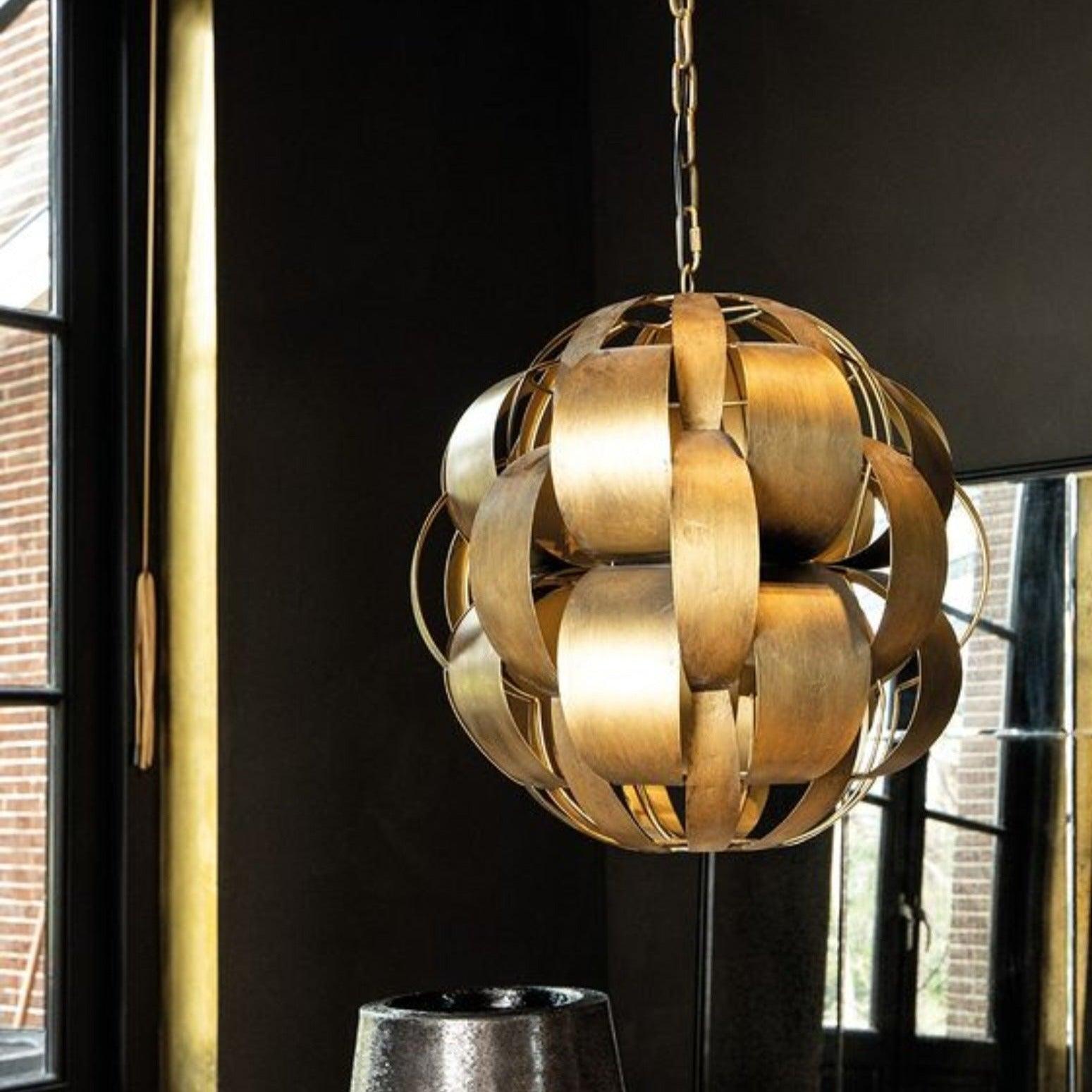 livinglovely.nl - Lovis Gold metal hanging lamp round ball shade PTMD - Hanglamp - PTMD - livinglovely.nl