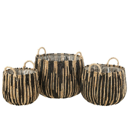 livinglovely.nl - Mand Maste Mais/Ijzer Zwart/Naturel Set van 3 - Mand - J-Line - livinglovely.nl