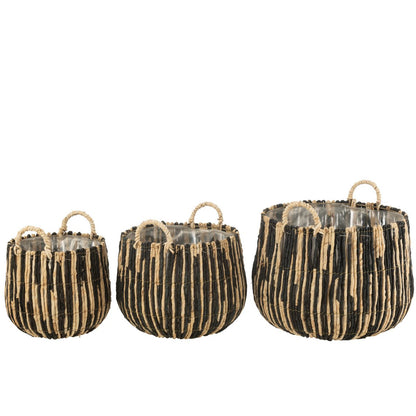 livinglovely.nl - Mand Maste Mais/Ijzer Zwart/Naturel Set van 3 - Mand - J-Line - livinglovely.nl