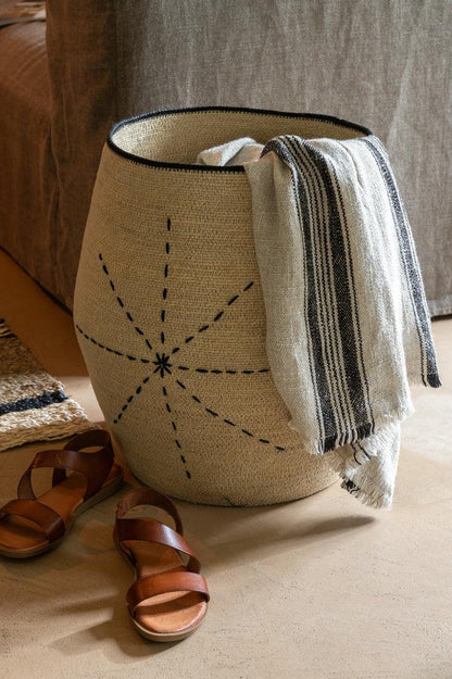 livinglovely.nl - Mand Ster Stippellijnen Zeegras Naturel/Zwart set van 3 - Mand - J-Line - livinglovely.nl