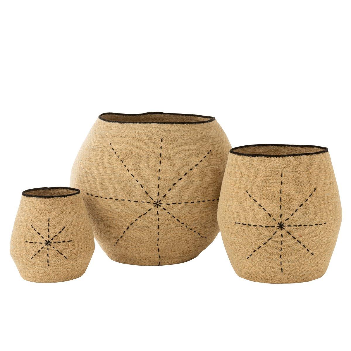 livinglovely.nl - Mand Ster Stippellijnen Zeegras Naturel/Zwart set van 3 - Mand - J-Line - livinglovely.nl