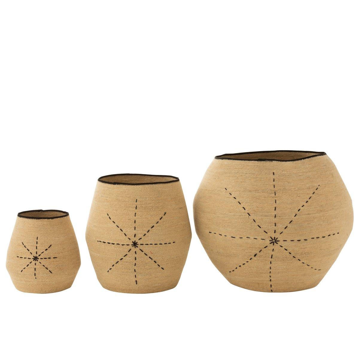 livinglovely.nl - Mand Ster Stippellijnen Zeegras Naturel/Zwart set van 3 - Mand - J-Line - livinglovely.nl