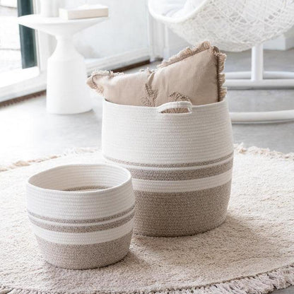 livinglovely.nl - Mand Strepen Polyester Wit/Grijs Set van 4 J-Line - Mand - J-Line - livinglovely.nl