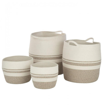 livinglovely.nl - Mand Strepen Polyester Wit/Grijs Set van 4 J-Line - Mand - J-Line - livinglovely.nl