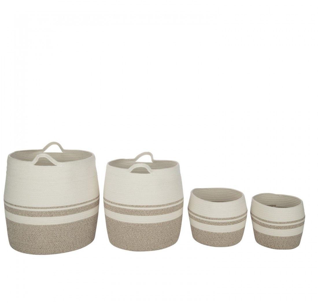 livinglovely.nl - Mand Strepen Polyester Wit/Grijs Set van 4 J-Line - Mand - J-Line - livinglovely.nl