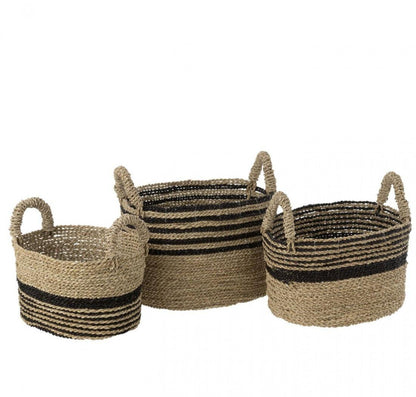 livinglovely.nl - Manden Aline Raffia Zwart/Naturel Set van 3 - Mand - J-Line - livinglovely.nl