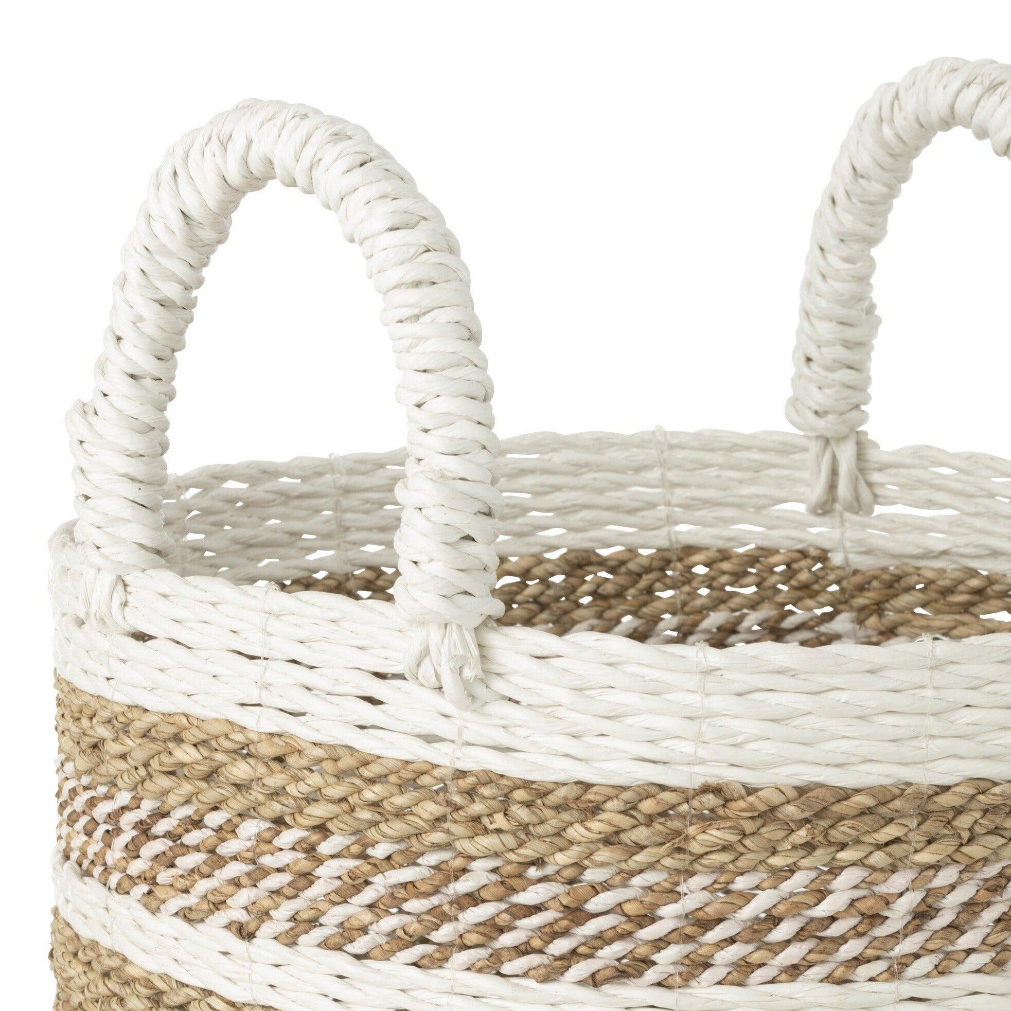 livinglovely.nl - Manden Caro Raffia Wit/Naturel Set van 3 - Mand - J-Line - livinglovely.nl