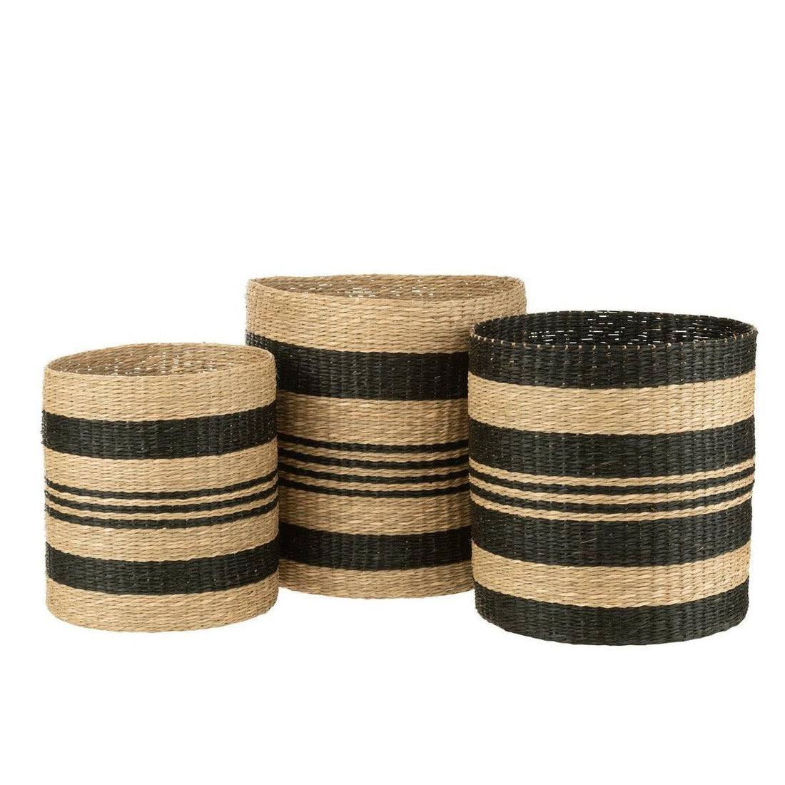 livinglovely.nl - Manden Gestreept Zeegras Zwart Set van 3 - Mand - J-Line - livinglovely.nl